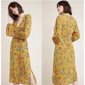 Faithfull The Brand X Anthropologie Le Figuaro Floral Wrap Dress Yellow Medium 6